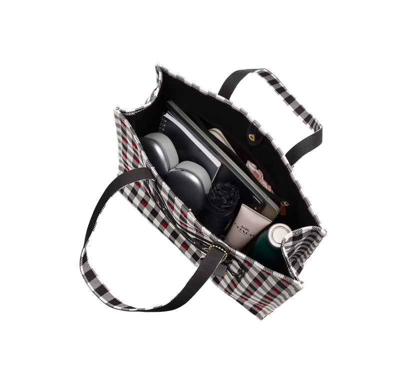 Coach Women's Tote Bag With Gingham Print Gold/Black Multi