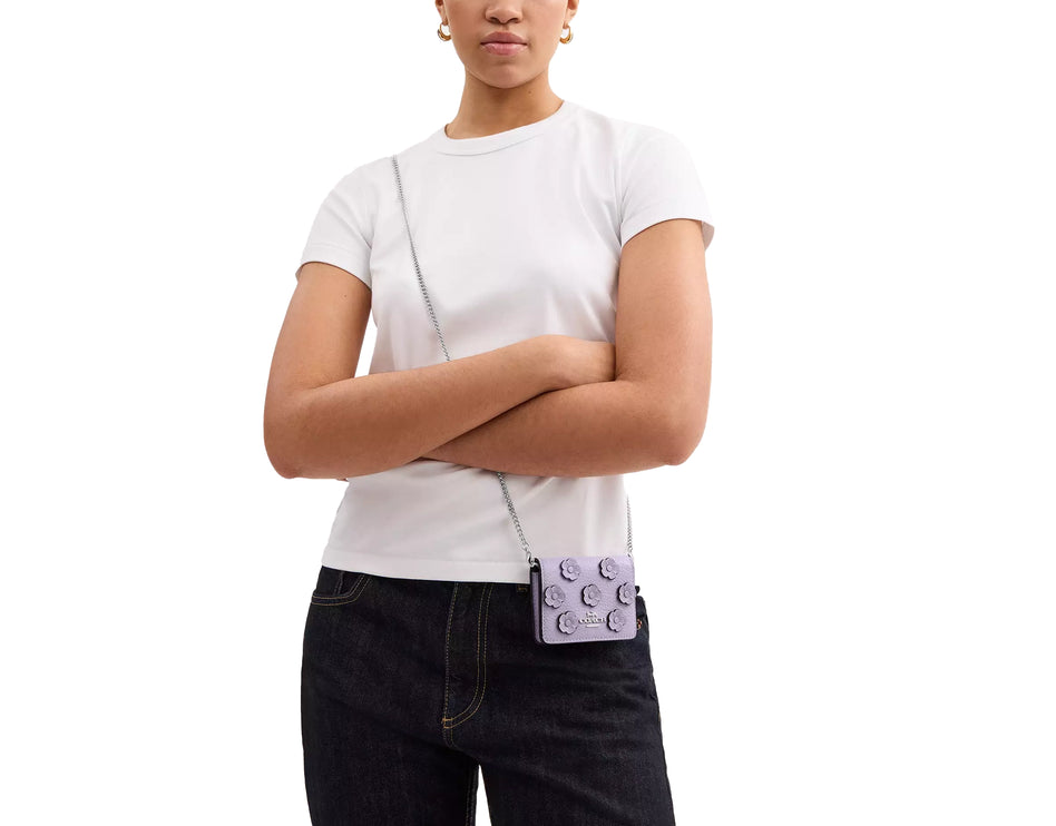 Coach Women's Mini Wallet On A Chain With Floral Applique Silver/Lilac