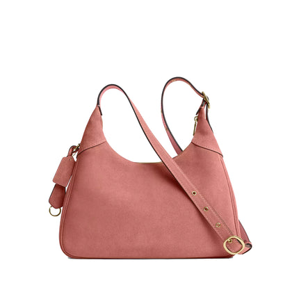 Coach Women's Ella Shoulder Bag Suede/Gold/Blush Pink