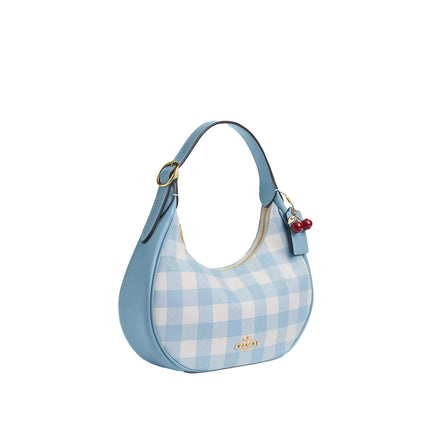 Coach Women's Emily Shoulder Bag With Gingham Print And Charm Gold/Blue Multi