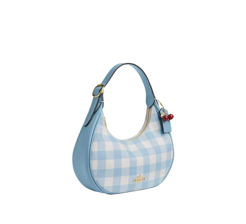 Coach Women's Emily Shoulder Bag With Gingham Print And Charm Gold/Blue Multi