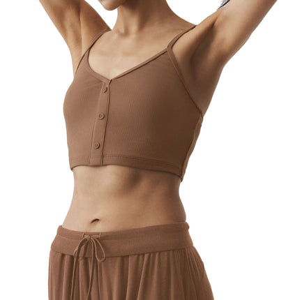 alo Women's Ribbed Delicate Lounge Tank Sun Kissed Brown