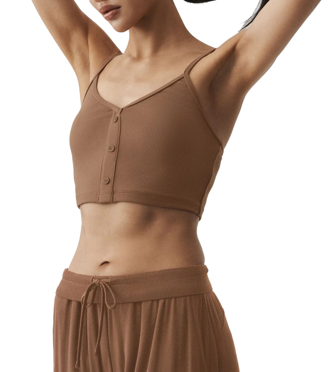 alo Women's Ribbed Delicate Lounge Tank Sun Kissed Brown