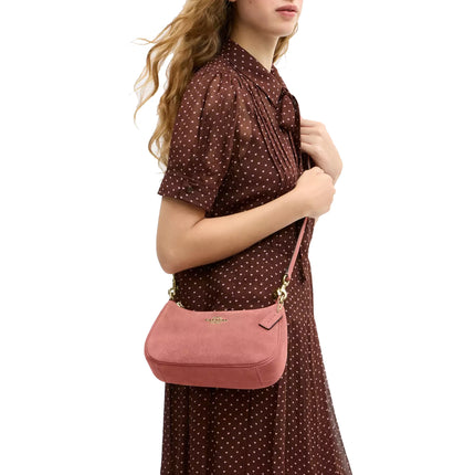 Coach Women's Teri Shoulder Bag Suede/Gold/Blush Pink