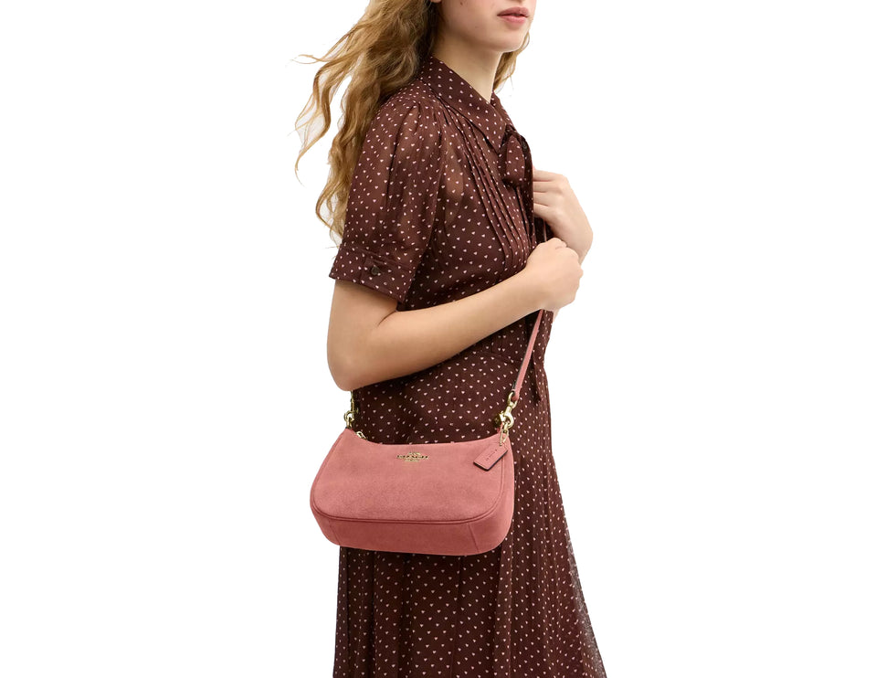Coach Women's Teri Shoulder Bag Suede/Gold/Blush Pink