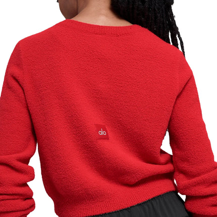 alo Women's Snuggle Up Sweater Cropped Cardigan Bright Red