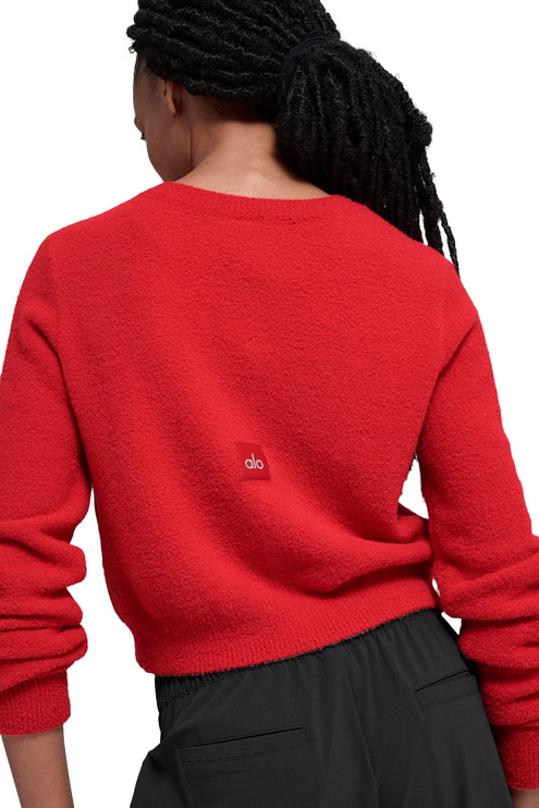 alo Women's Snuggle Up Sweater Cropped Cardigan Bright Red