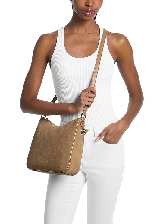 Michael Kors Women's Nayla Medium Pebbled Leather Messenger Bag Camel/Gold