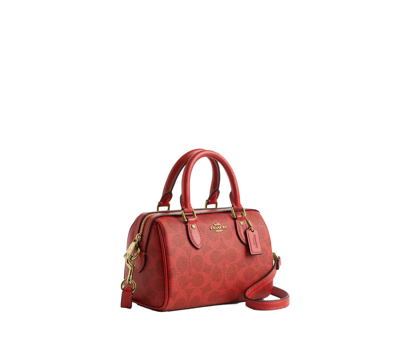 Coach Women's Mini Rowan Crossbody Bag In Signature Canvas Gold/Crimson