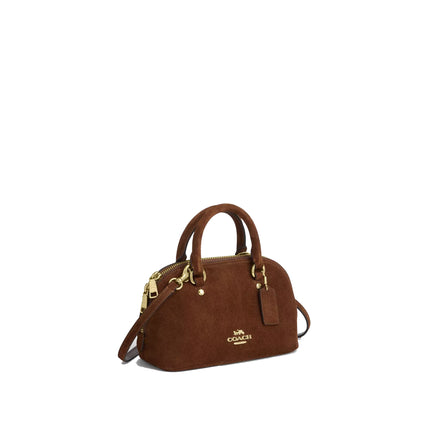 Coach Women's Lara Mini Satchel Bag Suede/Gold/Warm Brown
