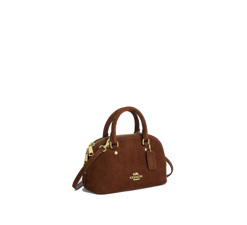 Coach Women's Lara Mini Satchel Bag Suede/Gold/Warm Brown