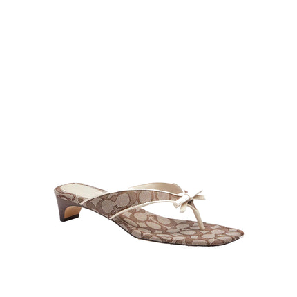 Coach Women's Bow Thong Kitten Heel In Signature Jacquard Oak/Chalk