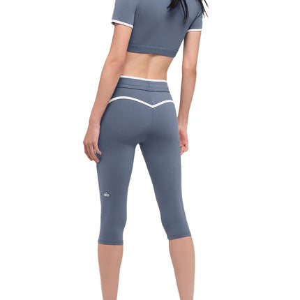 alo Women's Airbrush High-Waist Race Pace Capri Bluestone/White