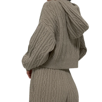 alo Women's Cable Knit Winter Bliss Hoodie Light Cocoa