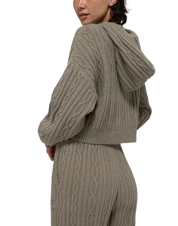 alo Women's Cable Knit Winter Bliss Hoodie Light Cocoa