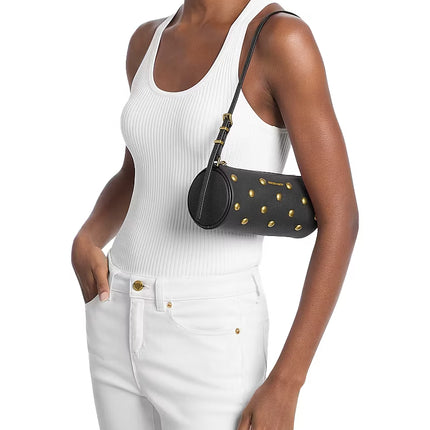 Michael Kors Women's Izzy Small Studded Pebbled Leather Barrel Pochette Black/Gold