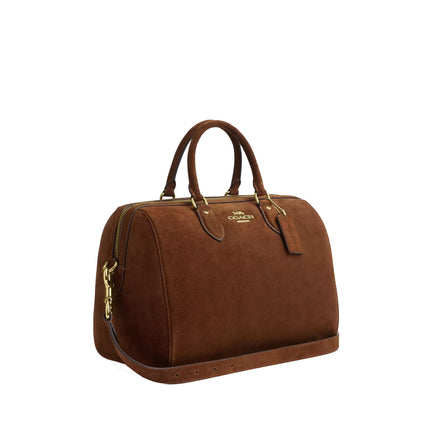 Coach Women's Rowan Large Satchel Bag Suede/Gold/Warm Brown