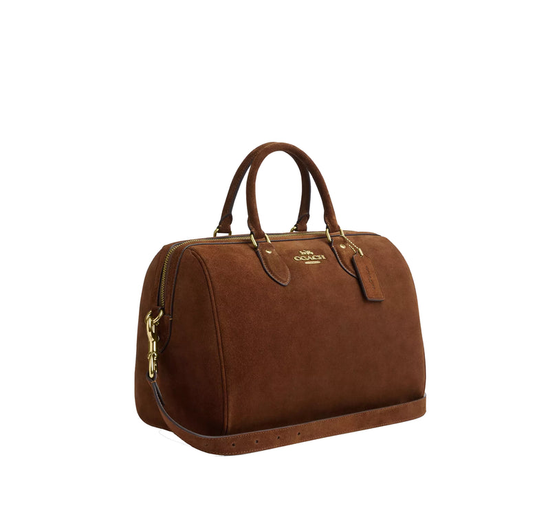 Coach Women's Rowan Large Satchel Bag Suede/Gold/Warm Brown