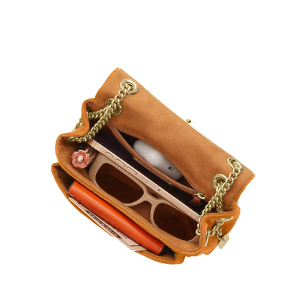 Coach Women's Elodie Crossbody Bag 18 With Quilting  Suede/Gold/Marigold