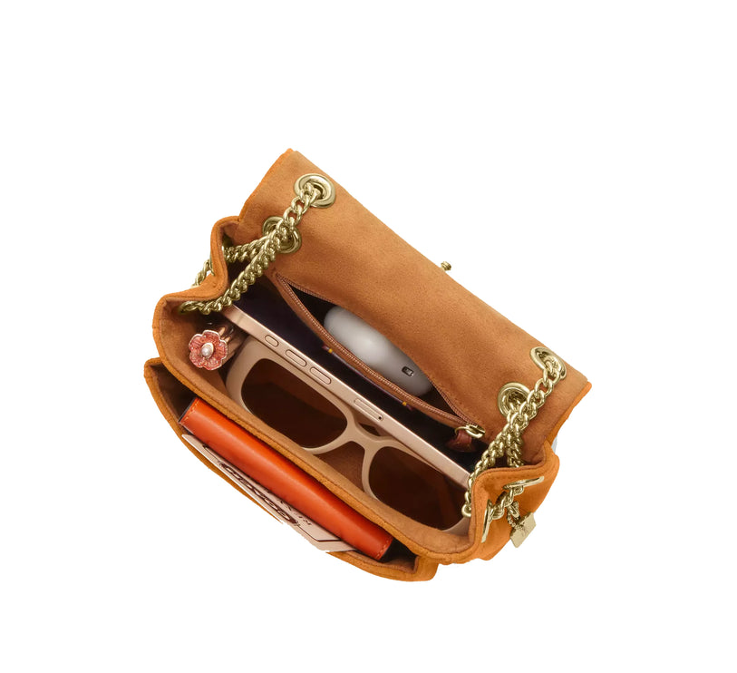 Coach Women's Elodie Crossbody Bag 18 With Quilting  Suede/Gold/Marigold