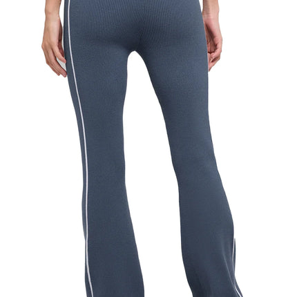 alo Women's Ribbed Sweater Knit Highline Flare Pant Bluestone/White