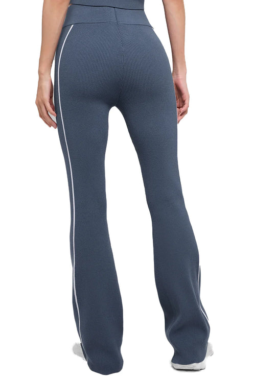 alo Women's Ribbed Sweater Knit Highline Flare Pant Bluestone/White