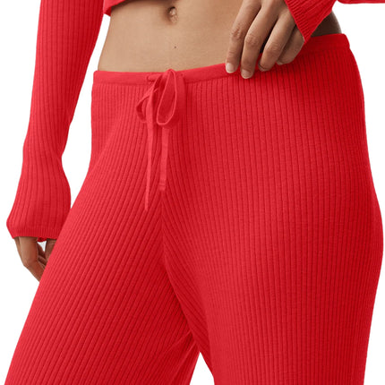 alo Women's Sweater Knit Mid-Rise Unwind Wide Leg Pant Bright Red