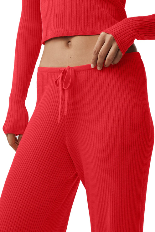 alo Women's Sweater Knit Mid-Rise Unwind Wide Leg Pant Bright Red