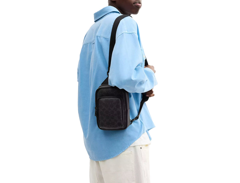 Coach Unisex Racer Sling Pack In Signature Canvas Matte Black/Black Signature