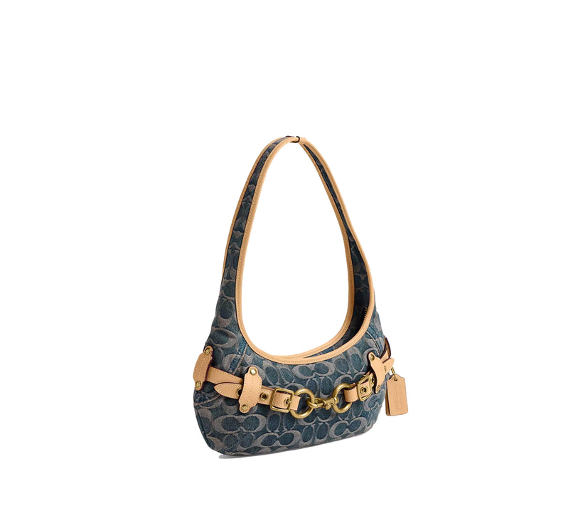 Coach Women's Belted Ergo Shoulder Bag 26 In Signature Regenerative Cotton Denim Brass/Denim