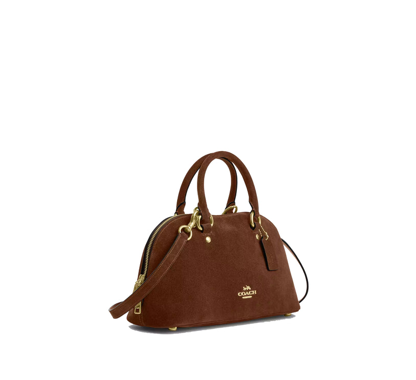 Coach Women's Lara Satchel Bag Suede/Gold/Warm Brown