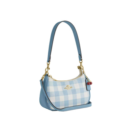 Coach Women's Teri Mini Crossbody Bag With Gingham Print And Charm Gold/Blue Multi