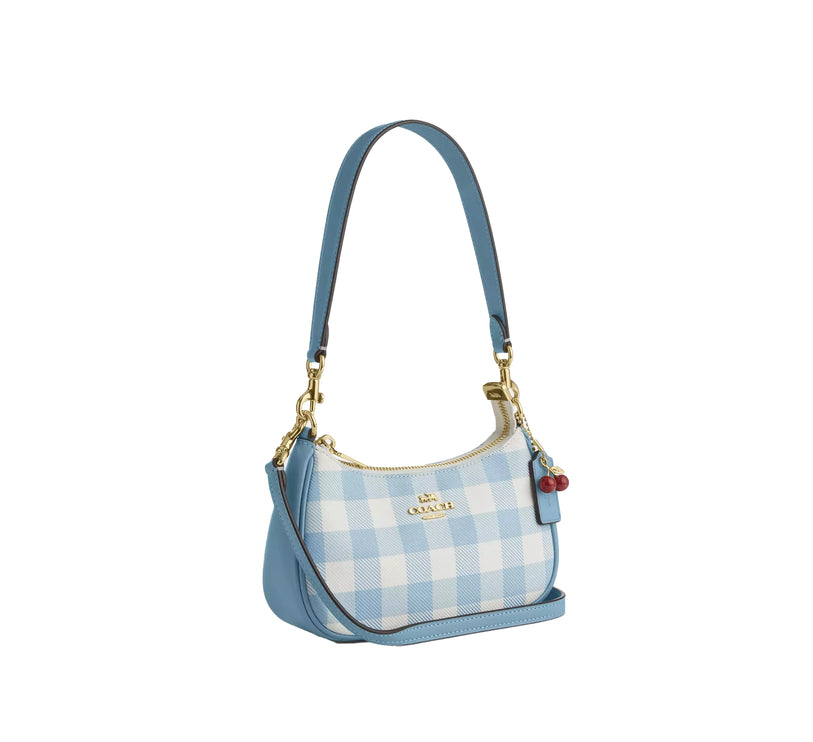 Coach Women's Teri Mini Crossbody Bag With Gingham Print And Charm Gold/Blue Multi
