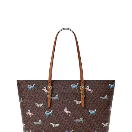 Michael Kors Women's Quinn Large Signature Logo Tote Bag Brown/Acorn/Gold