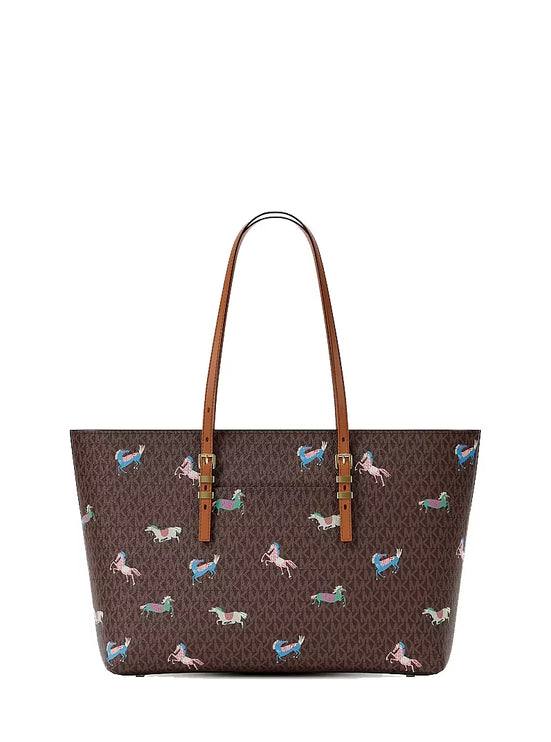 Michael Kors Women's Quinn Large Signature Logo Tote Bag Brown/Acorn/Gold