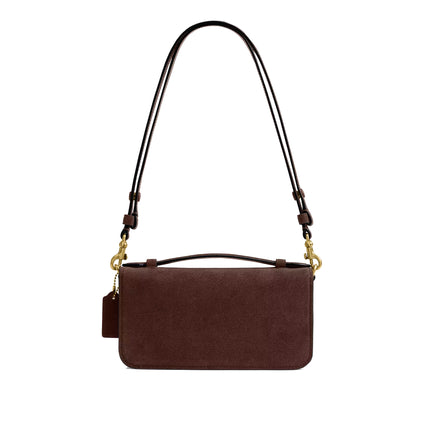 Coach Women's Elora Top Handle Crossbody Bag Suede/Brass/Dark Chocolate