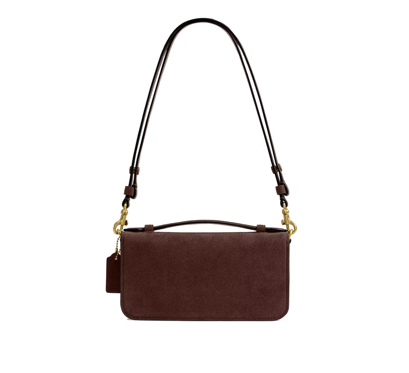Coach Women's Elora Top Handle Crossbody Bag Suede/Brass/Dark Chocolate