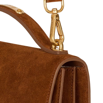 Balmain Women's Suede B-Buzz Shoulder 24 Bag Brown