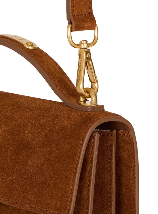 Balmain Women's Suede B-Buzz Shoulder 24 Bag Brown