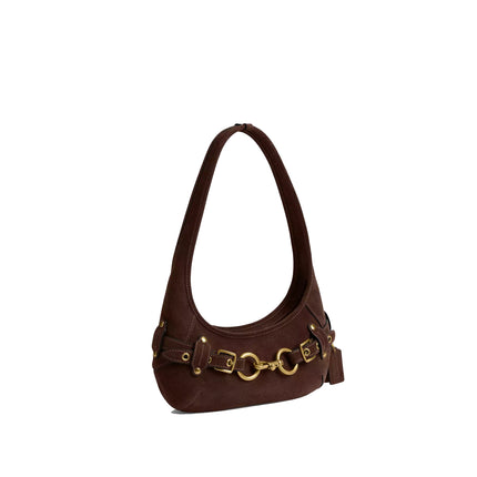 Coach Women's Belted Ergo Shoulder Bag 26 Suede/Brass/Dark Chocolate