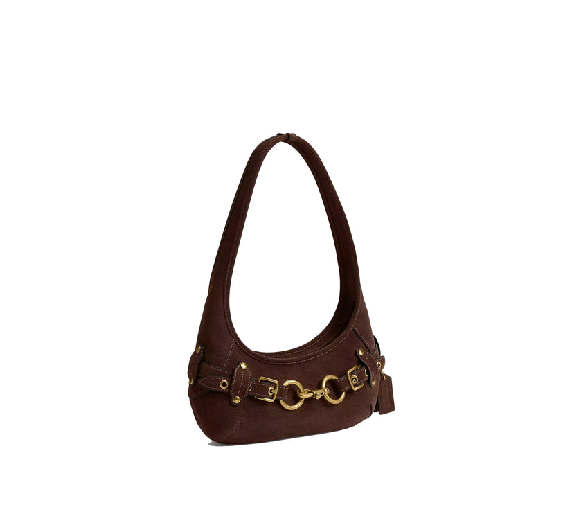 Coach Women's Belted Ergo Shoulder Bag 26 Suede/Brass/Dark Chocolate