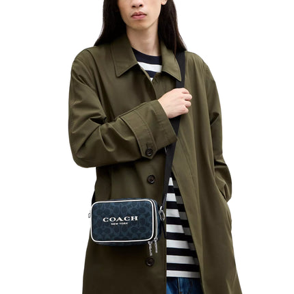Coach Unisex Colton Crossbody Bag 19 In Signature Canvas With Coach Graphic Silver/Ink Blue