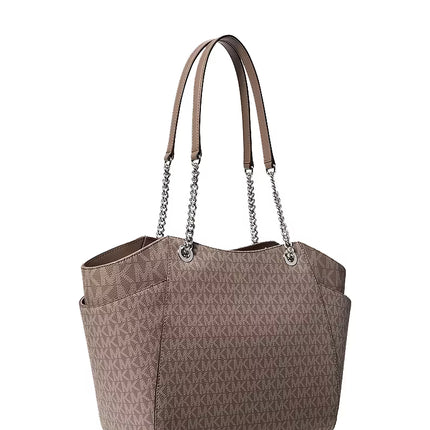 Michael Kors Women's Jet Set Large Signature Logo Shoulder Bag Mushroom/Silver