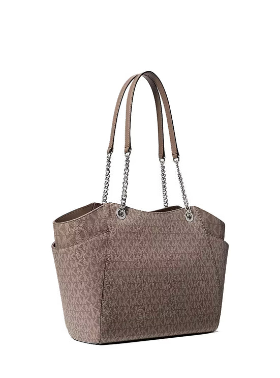 Michael Kors Women's Jet Set Large Signature Logo Shoulder Bag Mushroom/Silver