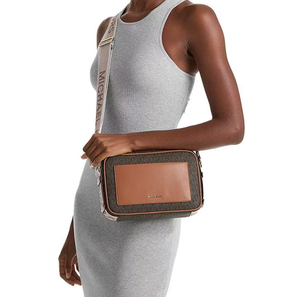 Michael Kors Women's Maeve Large Signature Logo Crossbody Bag Brown/Acorn/Gold