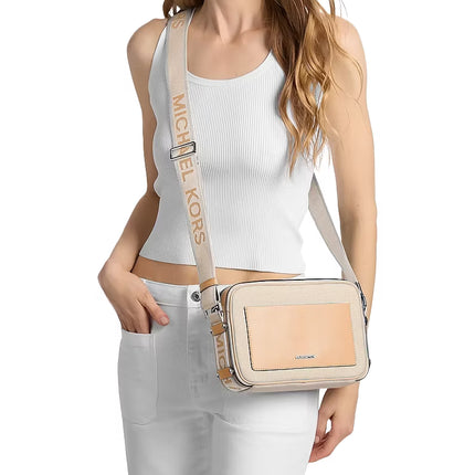 Michael Kors Women's Maeve Large Canvas Crossbody Bag Peanut/Silver