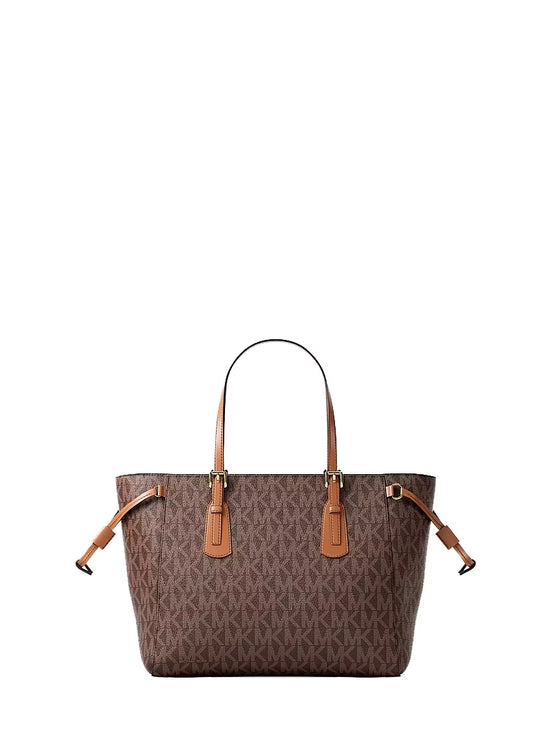 Michael Kors Women's Voyager Extra-Small Signature Logo Convertible Crossbody Bag Brown/Gold