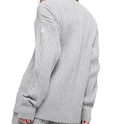 alo Women's Cable Knit Winter Bliss Cardigan Athletic Heather Grey