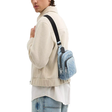 Coach Unisex Racer Sling Pack In Loved Signature Denim Silver/Light Indigo