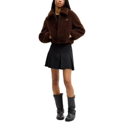 COACH Women's Faux Fur Bomber Brown